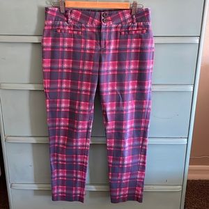 Anthropologie Plaid Pants Ankle Length by Cartonnier Size 6 Blue Purple Pink